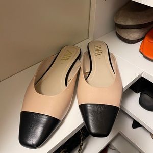 Zara cap toe mule ballerina slides
